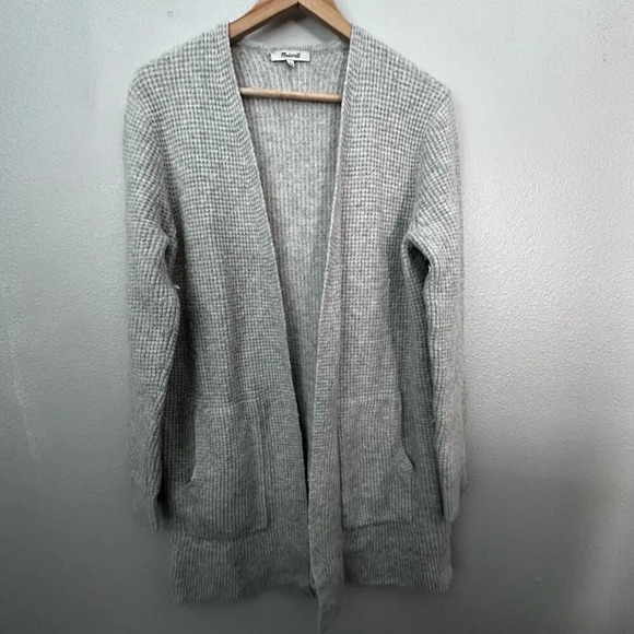 MADEWELL | Heather Gray Waffle Sweater Cardigan Long Line Pockets | Large - Picture 3 of 9